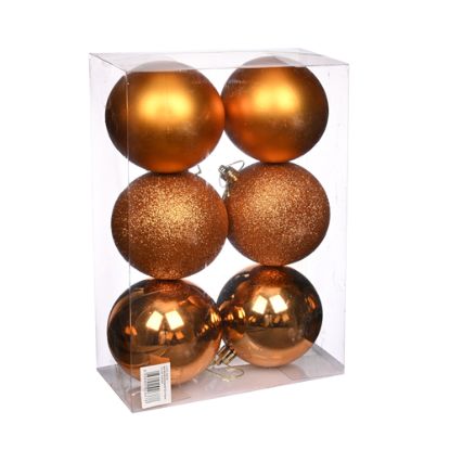 Picture of 8cm CHRISTMAS BAUBLES ASSORTED COPPER X 6pcs