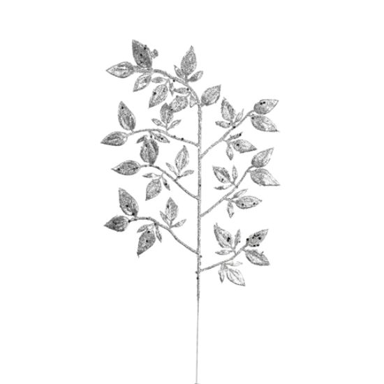 Picture of 40cm GLITTERED MINI LEAF SPRAY SILVER X 6pcs