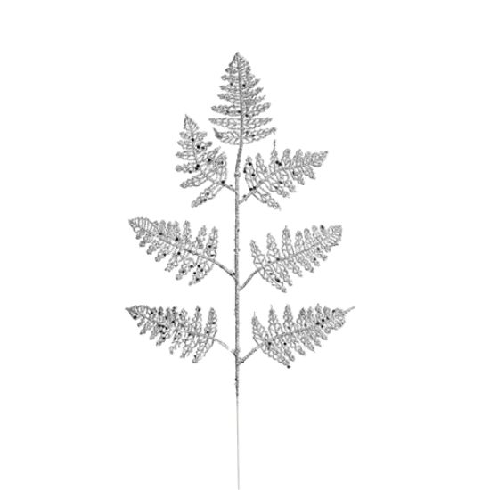 Picture of 42cm GLITTERED FERN LEAF SPRAY SILVER X 6pcs