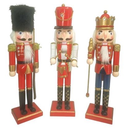 Picture of 38cm WOODEN CHRISTMAS NUTCRACKER FIGURE ASSORTED X 12pcs