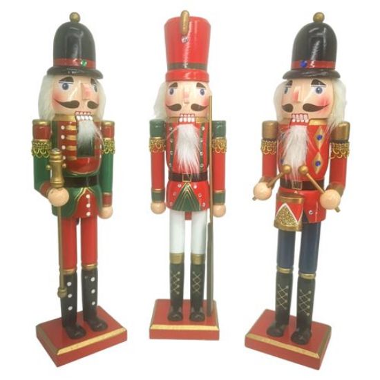 Picture of 40cm WOODEN CHRISTMAS NUTCRACKER FIGURE ASSORTED X 12pcs
