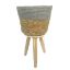 Picture of 36cm ROUND GRASS PLANTER WITH WOODEN LEGS NATURAL/GREY