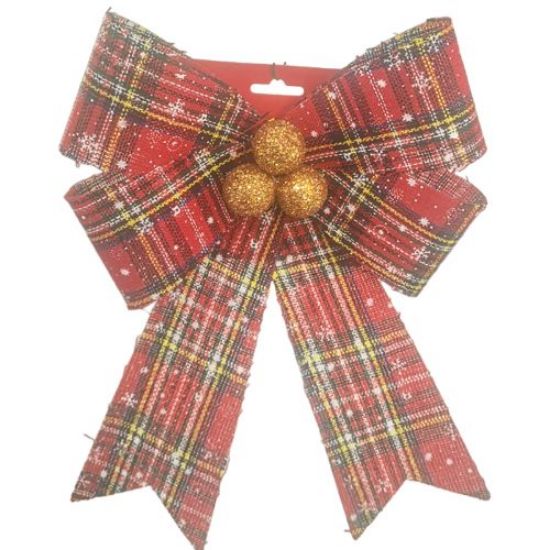 Picture of 30cm LARGE CHRISTMAS BOW WITH BERRIES TARTON RED/GREEN