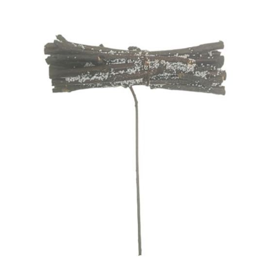Picture of 8cm TWIGGY BUNDLE ON WIRE DARK BROWN WITH FROSTING X 6pcs