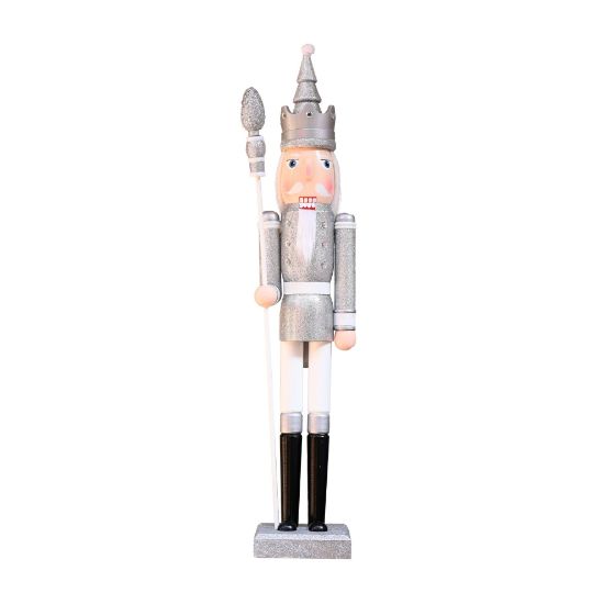 Picture of 90cm WOODEN CHRISTMAS NUTCRACKER FIGURE WHITE/SILVER