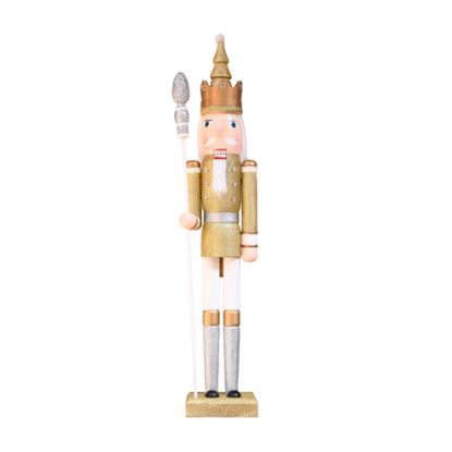 Picture of 90cm WOODEN CHRISTMAS NUTCRACKER FIGURE WHITE/GOLD