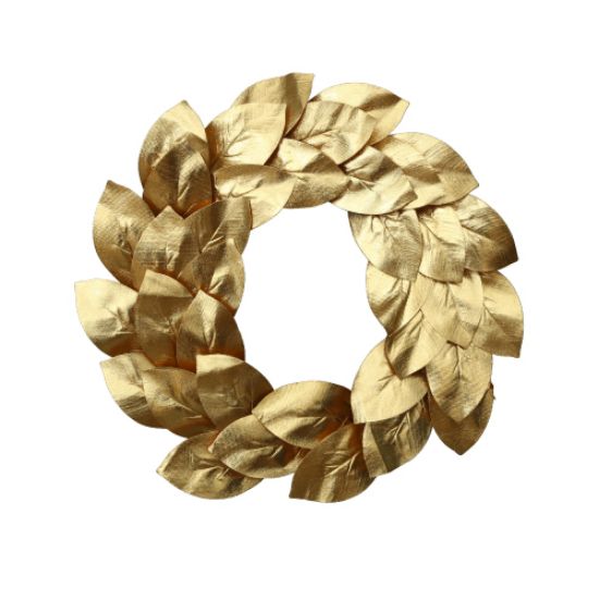 Picture of 50cm (20 INCH) GLOSSY MAGNOLIA LEAF WREATH GOLD