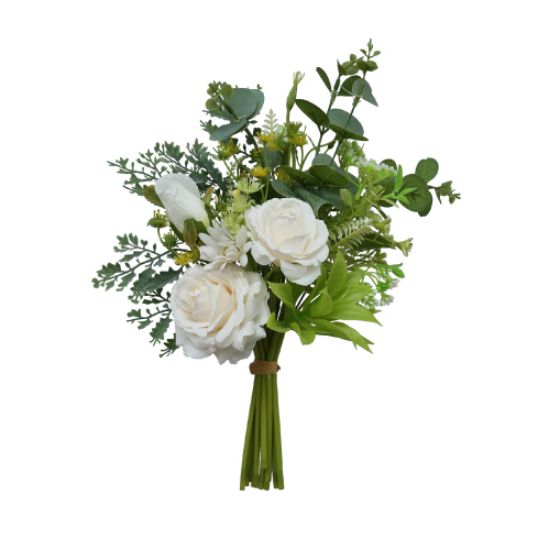 Picture of 40cm ROSE & FOLIAGE BUNDLE IVORY