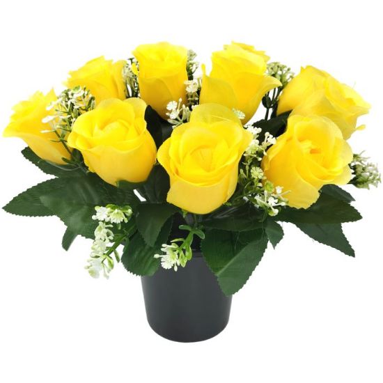 Picture of CEMETERY POT WITH ROSEBUDS AND GYP (12 HEADS) YELLOW