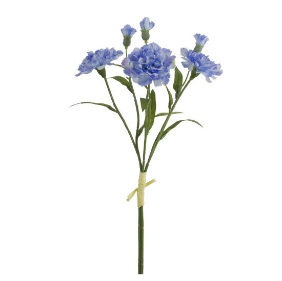 Picture of 40cm CARNATION BUNDLE (3 STEMS) WITH RAFFIA TIE BLUE