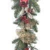 Picture of 185cm CHRISTMAS SPRUCE GARLAND WITH LEAVES & BAUBLES RED/GOLD
