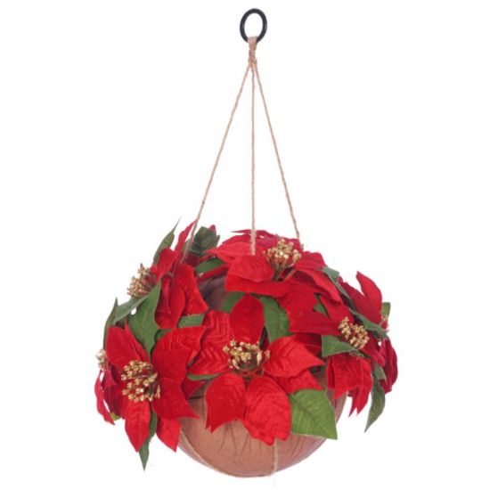 Picture of 34cm VELVET TOUCH POINSETTIA HANGING DECO RED
