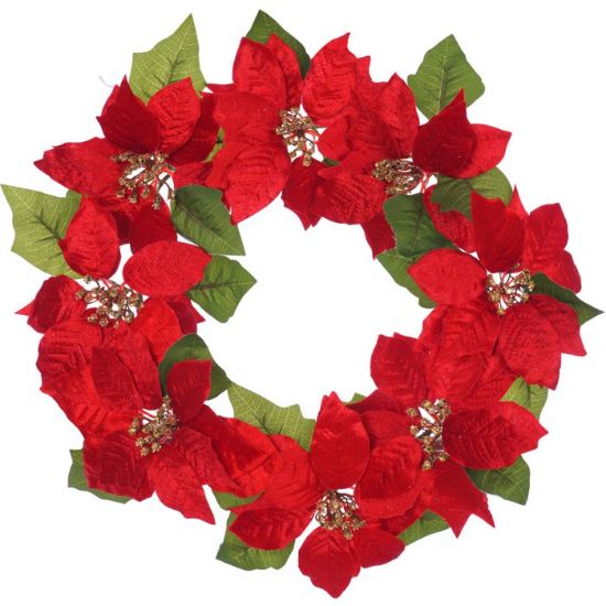 Picture of 45cm VELVET TOUCH POINSETTIA WREATH RED