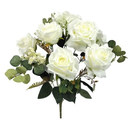 Picture of 46cm ROSE HYDRANGEA & EUCALYPTUS MIXED BUSH IVORY