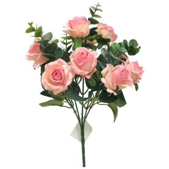 Picture of 30cm MINI ROSE BUSH (10 HEADS) WITH EUCALYPTUS PINK