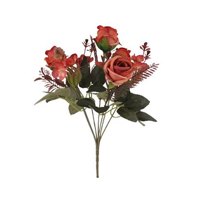 Picture of 32cm AUTUMN MIXED ROSEBUD & HYDRANGEA BUSH TERRACOTTA/BROWN