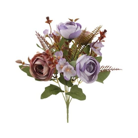Picture of 32cm AUTUMN MIXED RANUNCULUS & HYDRANGEA BUSH LILAC/BROWN