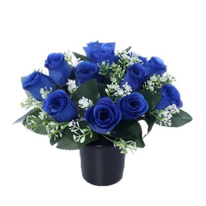 Picture of CEMETERY POT WITH ROSEBUDS AND GYP (12 HEADS) ROYAL BLUE