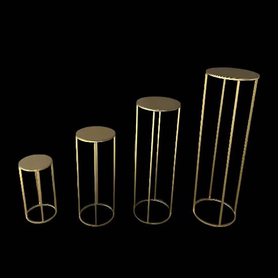 Picture of SET OF 4 METAL ROUND STANDS WITH LEGS GOLD