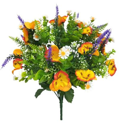 Picture of 36cm SPRING SATIN PANSY BUSH WITH LAVENDER ORANGE/PURPLE