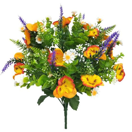 Picture of 36cm SPRING SATIN PANSY BUSH WITH LAVENDER ORANGE/PURPLE