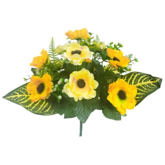 Picture of 33cm SATIN ANEMONE MIXED BUSH WITH EUCALYPTUS YELLOW/IVORY