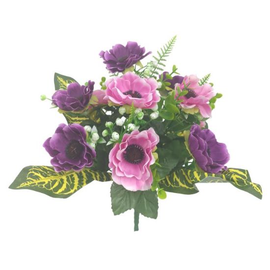 Picture of 33cm SATIN ANEMONE MIXED BUSH WITH EUCALYPTUS PURPLE/PINK