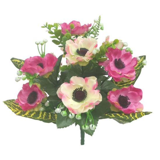 Picture of 33cm SATIN ANEMONE MIXED BUSH WITH EUCALYPTUS FUCHSIA/IVORY