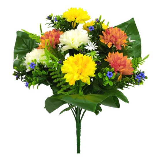 Picture of 37cm SPIKY MUM MIXED BUSH WITH FERN IVORY/ORANGE/YELLOW