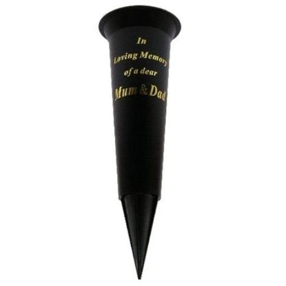 Picture of GRAVE VASE SPIKE BLACK IN LOVING MEMORY OF A DEAR MUM & DAD