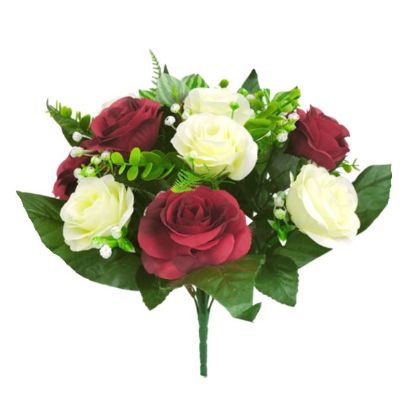 Picture of 35cm ROSE BUSH WITH BERRIES IVORY/RED