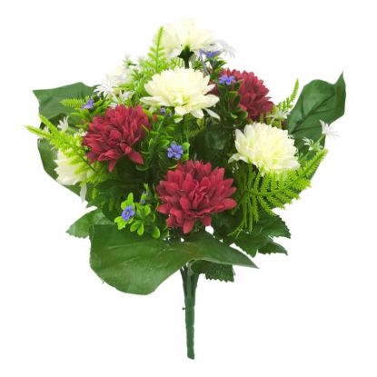 Picture of 37cm SPIKY MUM MIXED BUSH WITH FERN IVORY/RED