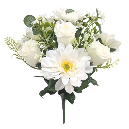 Picture of 33cm ROSE & CHRYSANTHEMUM BUSH IVORY