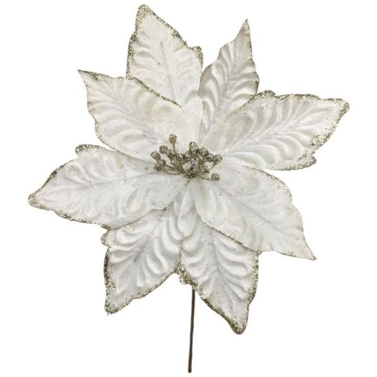 Picture of 45cm SINGLE VELVET POINSETTIA IVORY/GOLD