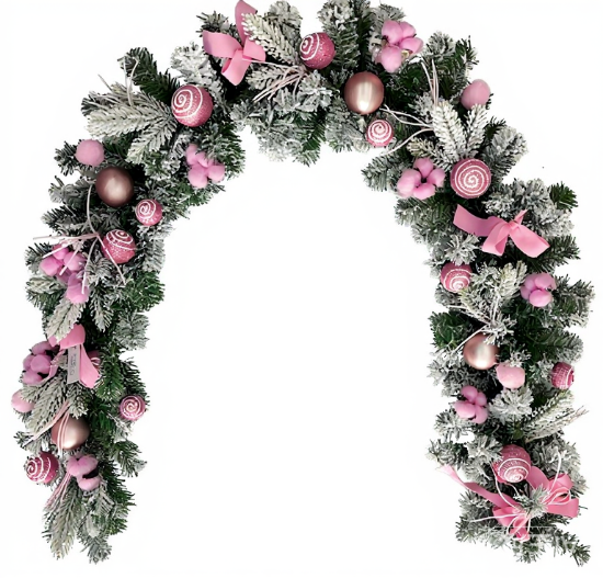 Picture of 180cm BAUBLE GARLAND WITH BOWS PINK/WHITE