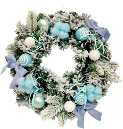 Picture of 40cm BAUBLE WREATH WITH BOWS BLUE/WHITE