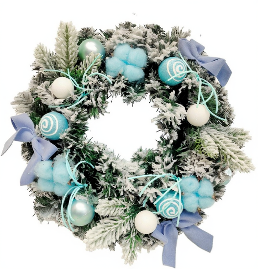 Picture of 40cm BAUBLE WREATH WITH BOWS BLUE/WHITE