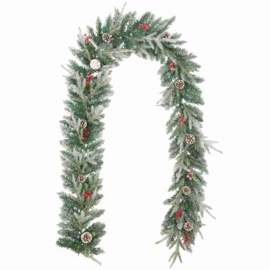 Picture of 270cm (9ft) SNOWY SPRUCE GARLAND WITH CONES & BERRIES GREEN