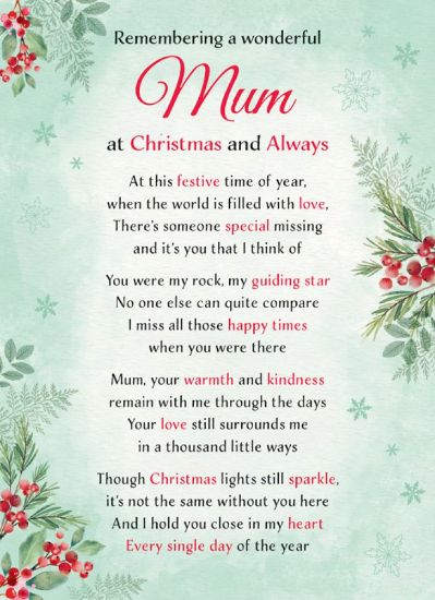 Picture of PLASTIC COATED MEMORIAL CARD X 6pcs - REMEMBERING A WONDERFUL MUM AT CHRISTMAS