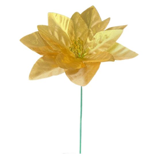Picture of 12cm SINGLE POINSETTIA ON 19cm STEM METALLIC GOLD X 144pcs