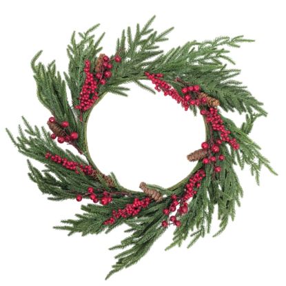 Picture of 55cm (22 INCH) CHRISTMAS SPRUCE WREATH WITH BERRIES GREEN/RED