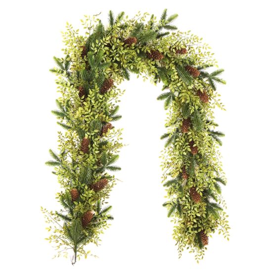 Picture of 200cm (79 INCH) SPRUCE & FOLIAGE GARLAND WITH CONES GREEN/NATURAL