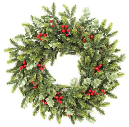 Picture of 60cm (24 INCH) SPRUCE & HOLLY WREATH WITH BERRIES RED/GREEN
