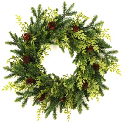 Picture of 60cm (24 INCH) SPRUCE & FOLIAGE WREATH WITH CONES GREEN/NATURAL