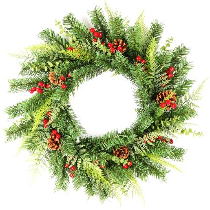 Picture of 60cm (24 INCH) SPRUCE WREATH WITH BERRIES & CONES RED/GREEN