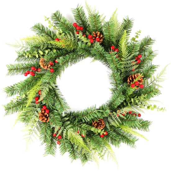 Picture of 60cm (24 INCH) SPRUCE WREATH WITH BERRIES & CONES RED/GREEN