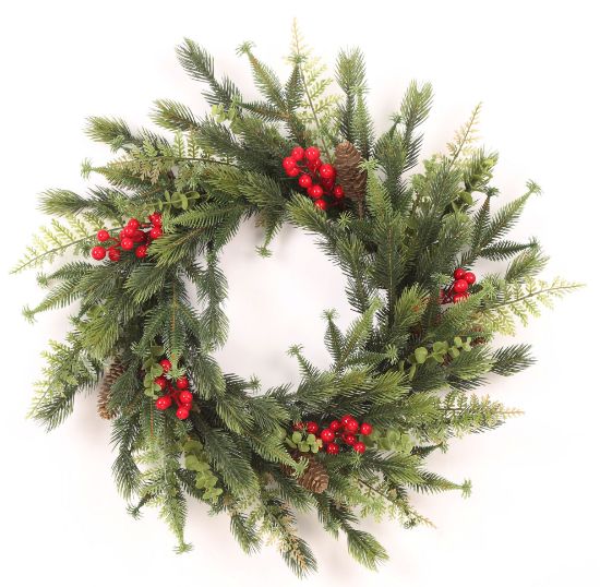 Picture of 60cm (24 INCH) SPRUCE & FOLIAGE WREATH WITH BERRIES & CONES RED/GREEN