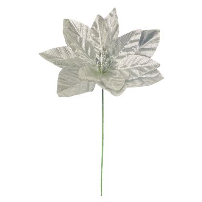 Picture of 12cm SINGLE POINSETTIA ON 19cm STEM METALLIC SILVER X 144pcs