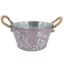 Picture of 18cm METAL ROUND PLANTER WITH ROPE EARS & FLORAL DECO PURPLE/WHITE