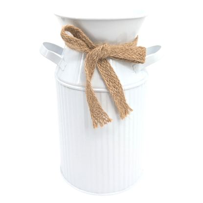 Picture of 19cm METAL MILK CHURN WITH HESSIAN BOW WHITE